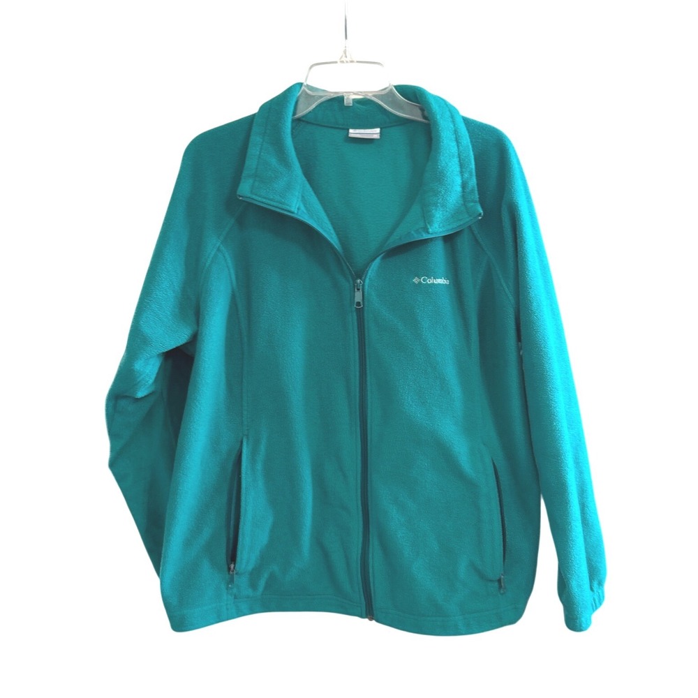 Columbia Womens 2X Green Full Zip Fleece Jacket Mock Neck Gorpcore Athleisure